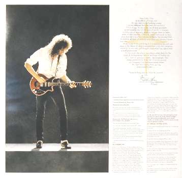 Brian May 'Back To The Light' UK LP inner sleeve