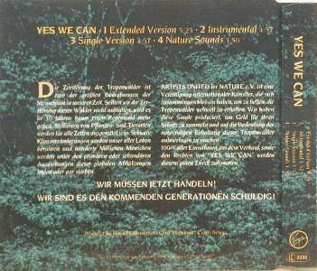 Artists United For Nature 'Yes We Can' German CD back sleeve