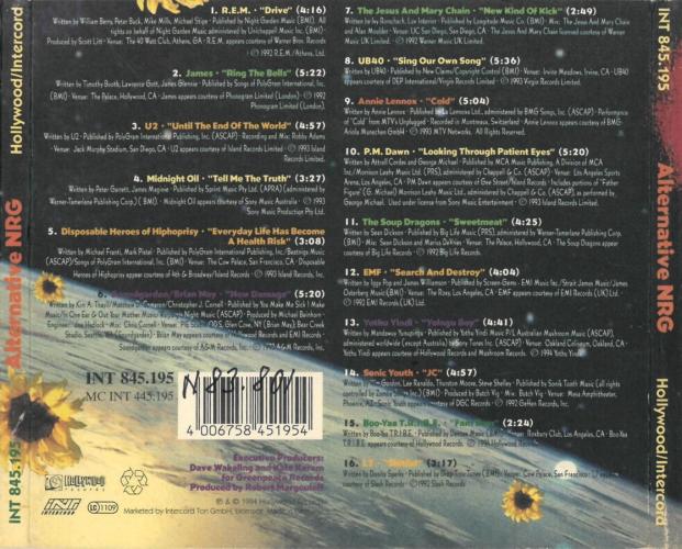 'Greenpeace - Alternative NRG' US CD back sleeve