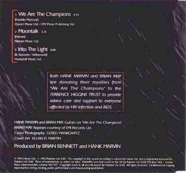 Hank Marvin 'We Are The Champions' UK CD back sleeve