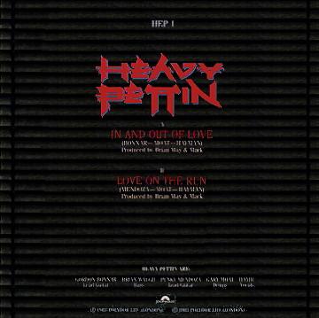 Heavy Pettin' 'In And Out Of Love' UK 7" back sleeve