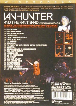 Ian Hunter 'Just Another Night' UK DVD back sleeve