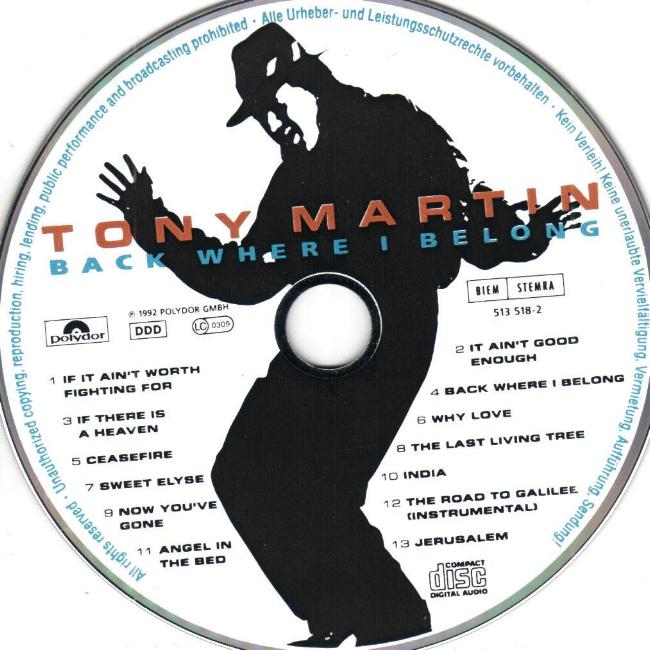 Tony Martin 'Back Where I Belong' UK CD disc