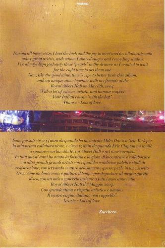 Zucchero 'Zucchero And Co Live At The Royal Albert Hall' UK DVD booklet back sleeve