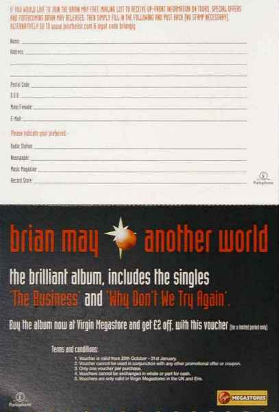 Brian May 'Another World' promo flyer back