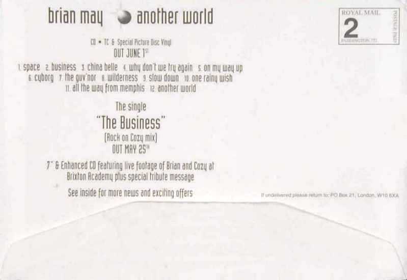 Brian May 'Another World' promo envelope back