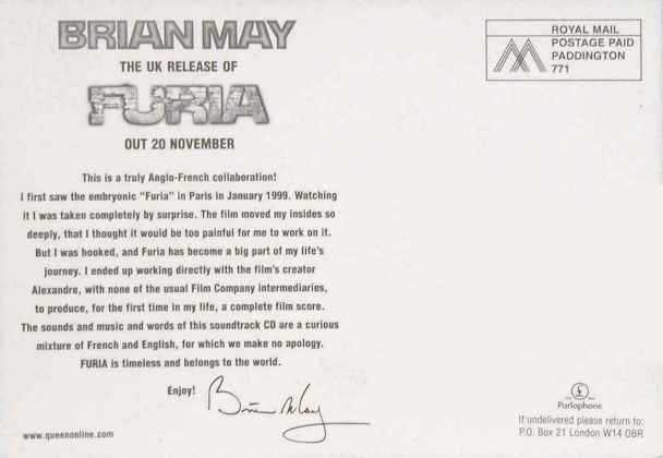 Brian May 'Furia' promo postcard back