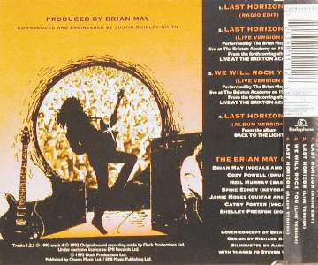 Brian May 'Last Horizon' UK CD back sleeve