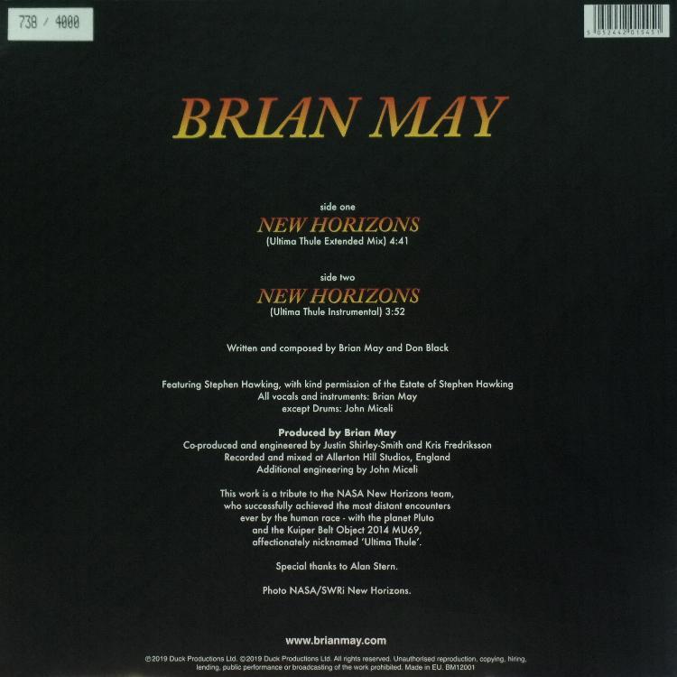 Brian May 'New Horizons' UK 12" back sleeve