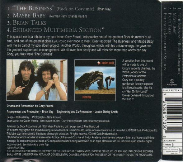 Brian May 'The Business' UK CD back sleeve