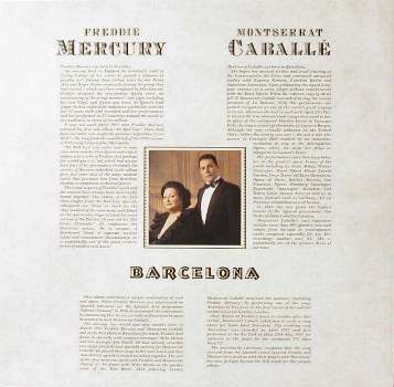 Freddie Mercury 'Barcelona' UK LP inner sleeve