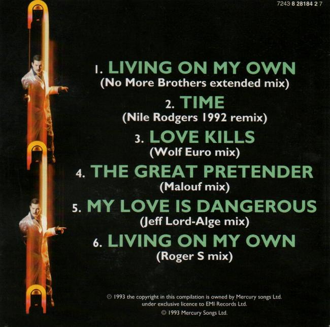 Freddie Mercury 'Remixes' Dutch CD booklet back sleeve