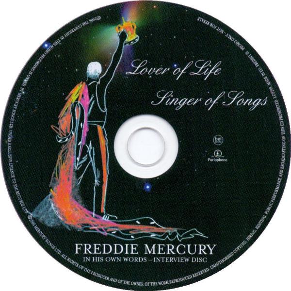 Freddie Mercury 'Lover Of Life, Singer Of Songs - In His Own Words' UK promo CD disc