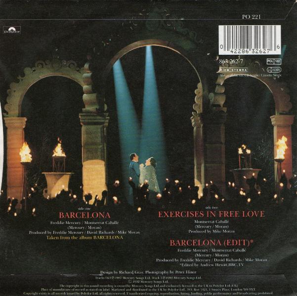 Freddie Mercury 'Barcelona' UK 7" back sleeve