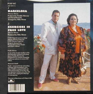 Freddie Mercury 'Barcelona' UK 7" back sleeve