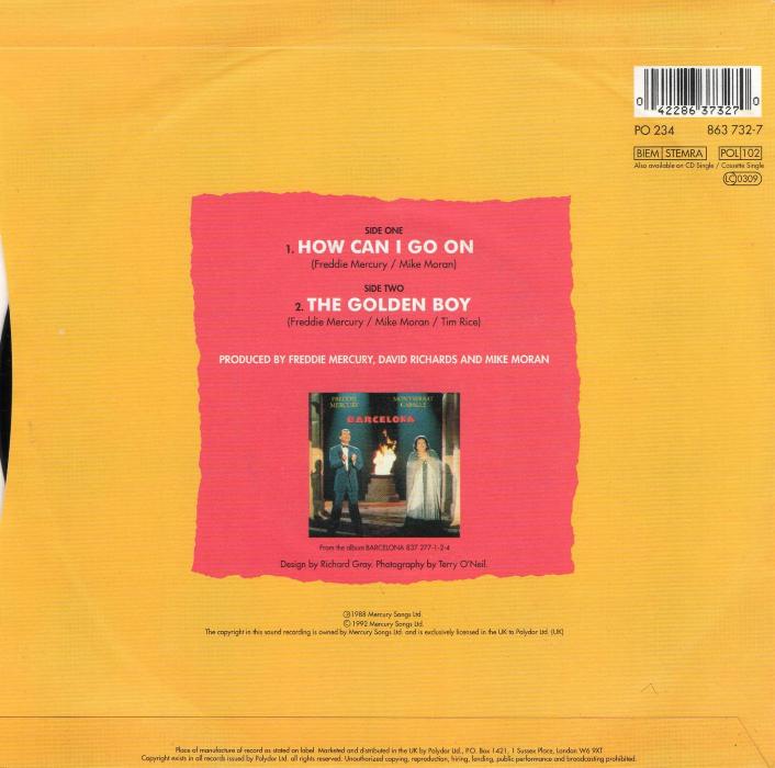 Freddie Mercury 'How Can I Go On' UK 7" back sleeve