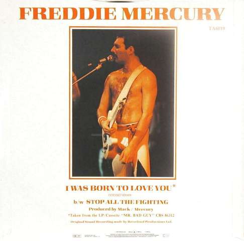 Freddie Mercury 'I Was Born To Love You' UK 12" back sleeve