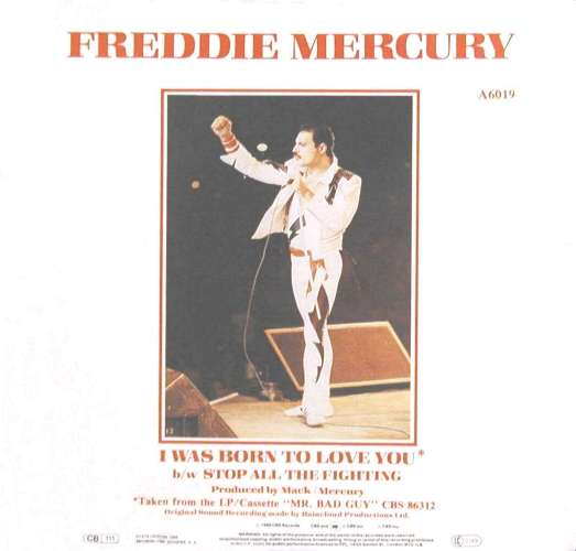 Freddie Mercury 'I Was Born To Love You' UK 7" back sleeve