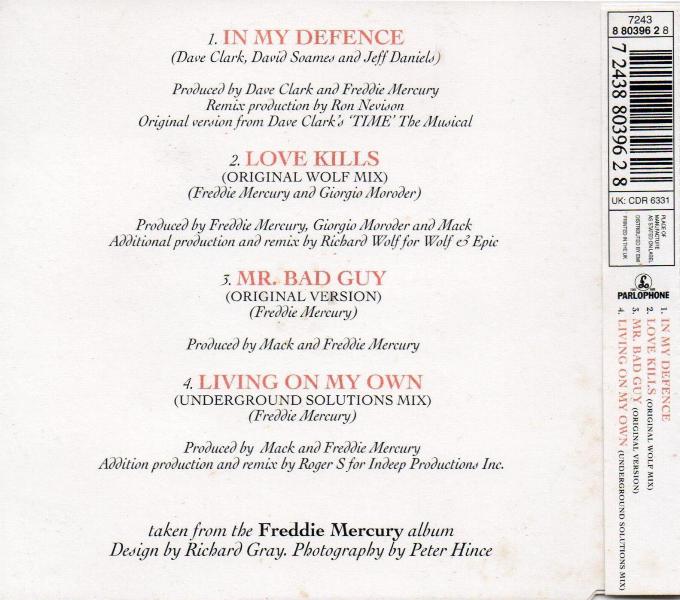 Freddie Mercury 'In My Defence' UK CD2 back sleeve
