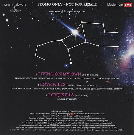 Freddie Mercury 'Living On My Own' UK promo CD back sleeve