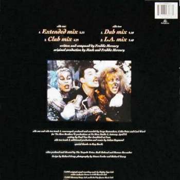 Freddie Mercury 'Living On My Own' UK 12" back sleeve