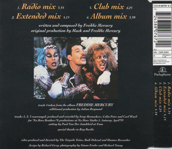 Freddie Mercury 'Living On My Own' UK CD back sleeve