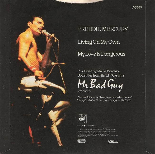 Freddie Mercury 'Living On My Own' UK 7" back sleeve