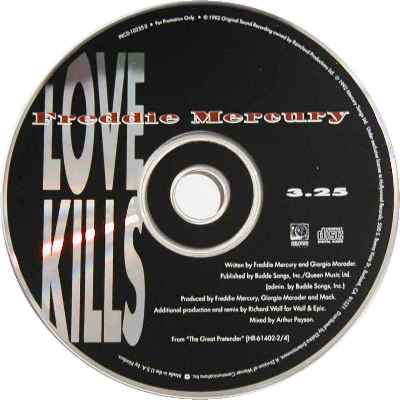 Freddie Mercury 'Love Kills ' US promo CD disc
