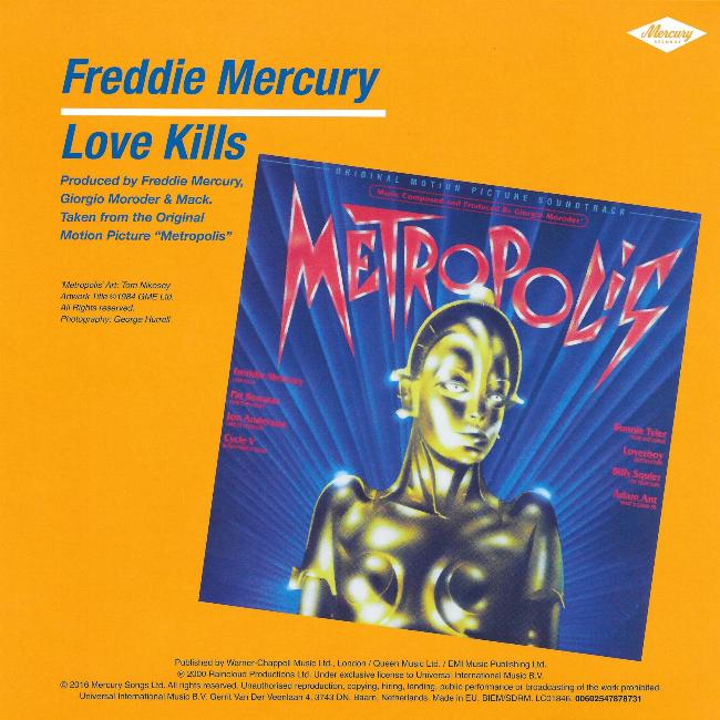Freddie Mercury 'Love Kills' 2016 'Messenger Of The Gods' 7" back sleeve