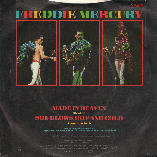Freddie Mercury 'Made In Heaven' UK 7" back sleeve