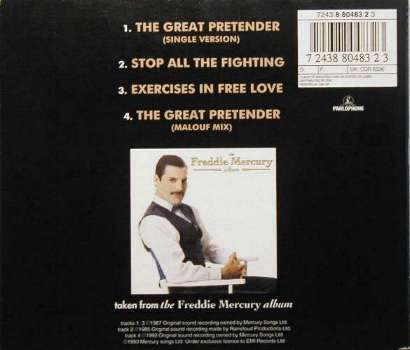 Freddie Mercury 'The Great Pretender' UK CD back sleeve
