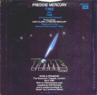 Freddie Mercury 'Time' UK 7" back sleeve