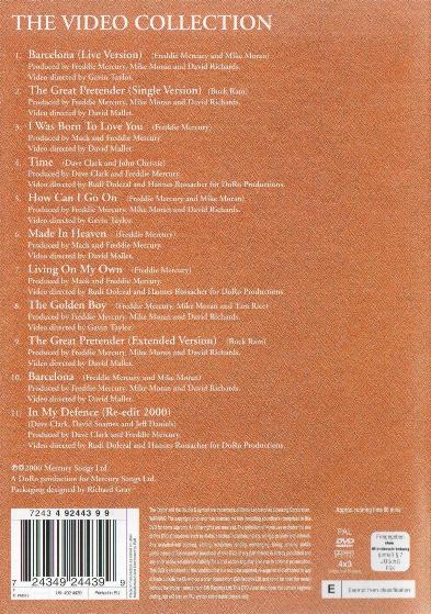 Freddie Mercury 'The Video Collection' UK DVD back sleeve