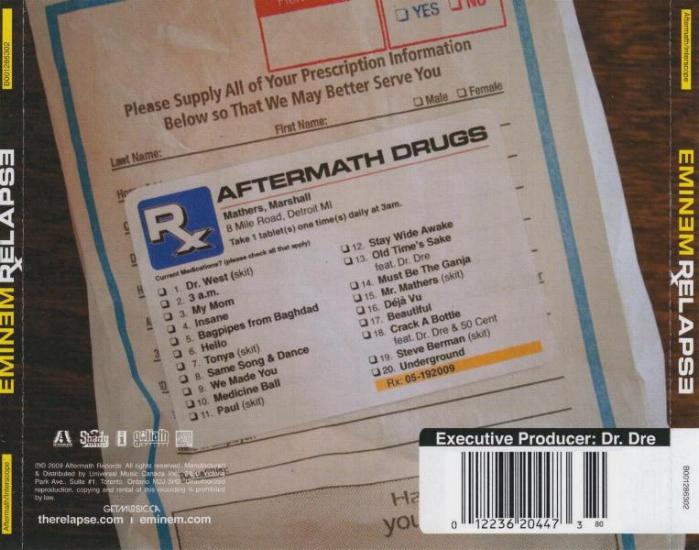 Eminem 'Relapse' UK CD back sleeve