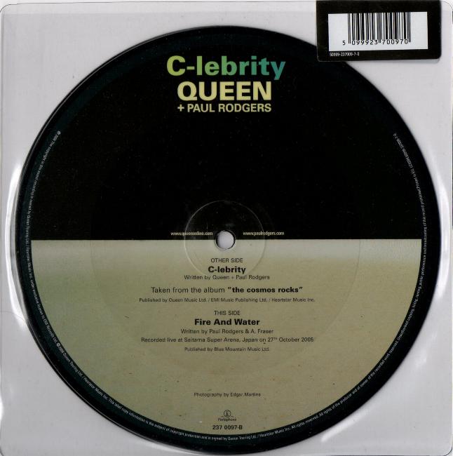 Queen + Paul Rodgers 'C-lebrity' UK 7" picture disc back sleeve