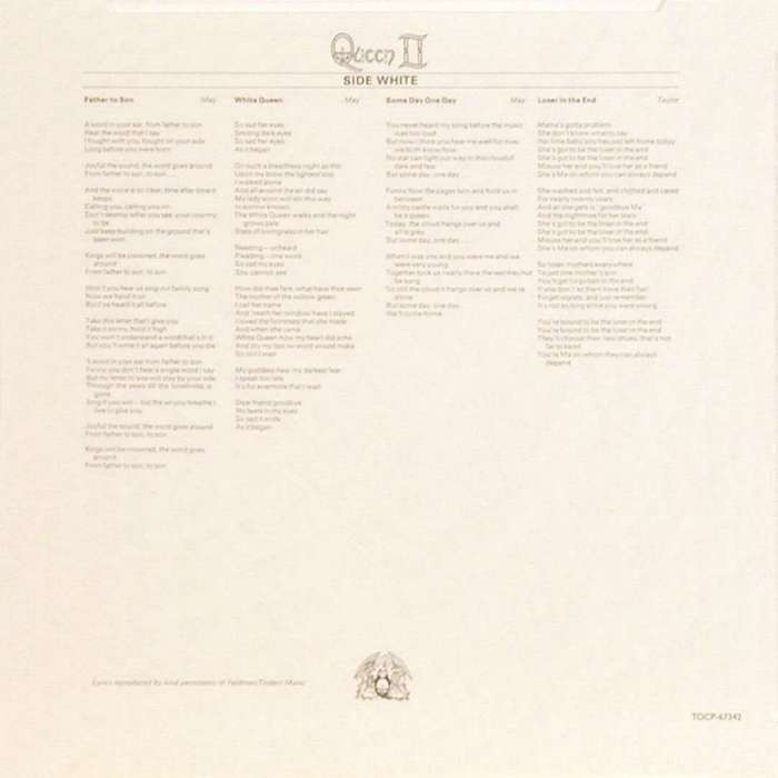 Queen 'Queen II' UK LP inner sleeve