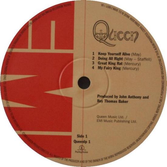 Queen 'Queen' UK 2009 LP label