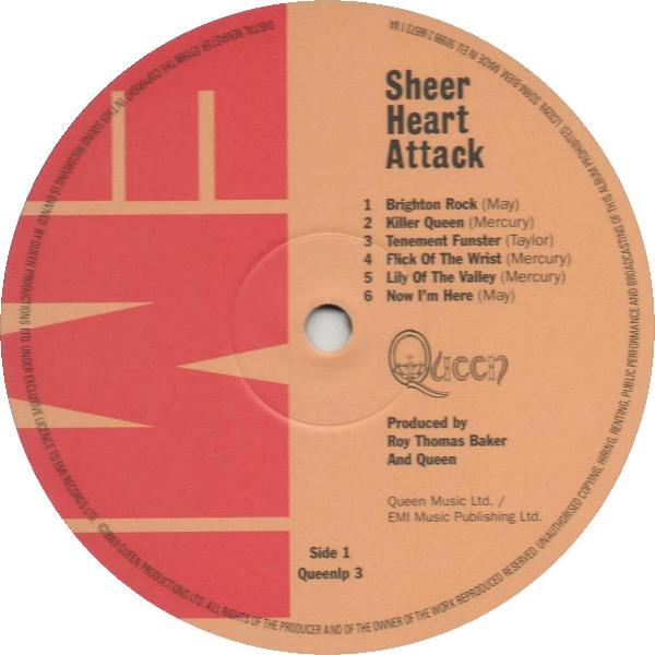 Queen 'Sheer Heart Attack' UK 2009 LP label