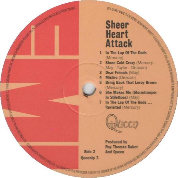 Queen 'Sheer Heart Attack' UK 2009 LP label