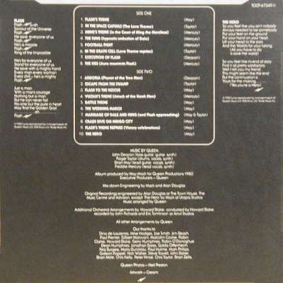 Queen 'Flash Gordon' UK LP inner sleeve