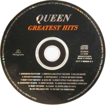 Queen 'Greatest Hits' UK 1994 digital remaster CD disc