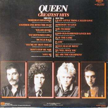 Queen 'Greatest Hits' UK LP back sleeve