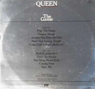 Queen 'The Game' UK LP back sleeve
