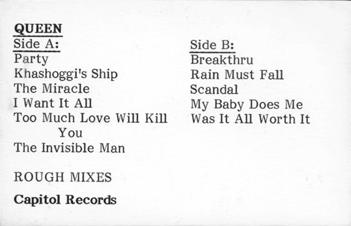 Queen 'Rough Mixes' US cassette promo front sleeve