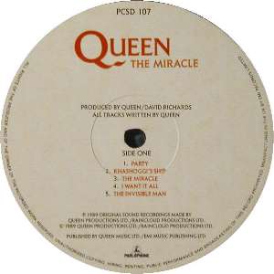 Queen 'The Miracle' UK LP label