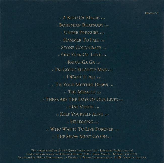 Queen 'Classic Queen' US CD booklet back sleeve