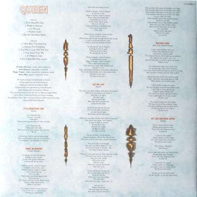 Queen 'Made In Heaven' UK LP inner sleeve