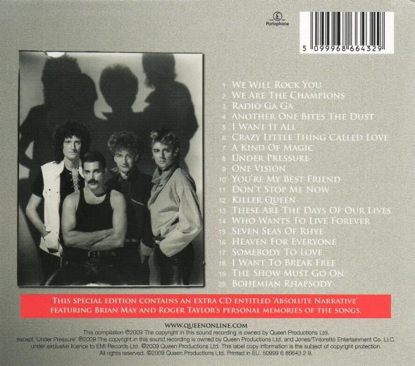 Queen 'Absolute Greatest' UK double CD slipcase back sleeve