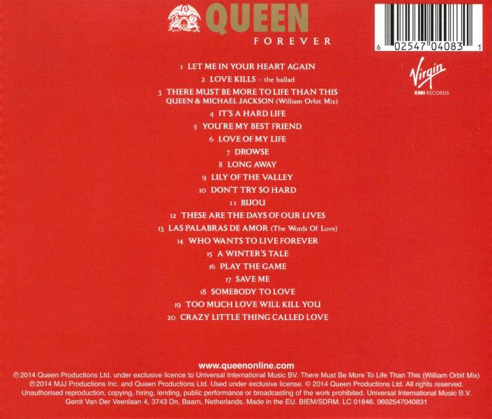 Queen 'Forever' UK single CD back sleeve