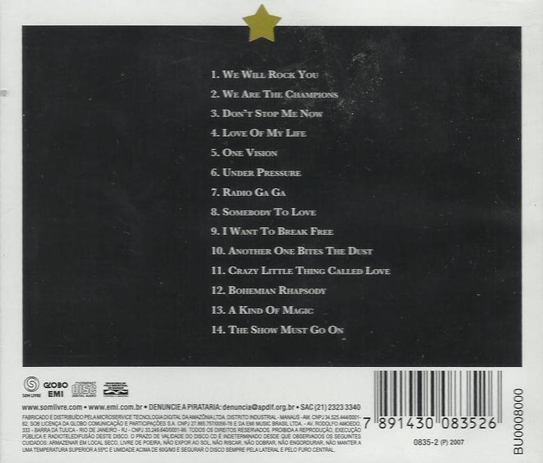 Queen 'Queen Collection' Brazilian CD back sleeve